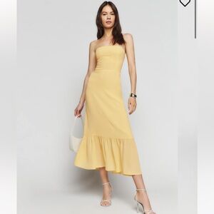 NWT Reformation Arta Strapless Midi Dress Sunshine Size 6